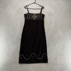 Henna Velvet Babydoll Dress Juniors 7 Brown Beaded Embroidered Midi Fairy Y2K